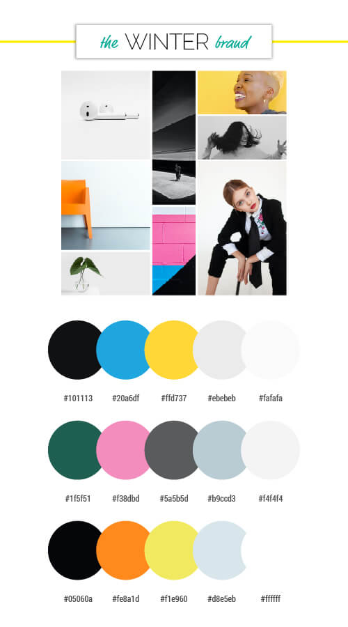 voiceover brand personality winter season colour palettes
