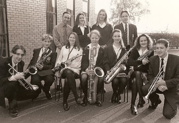 Helen (front, centre) in the school jazz band