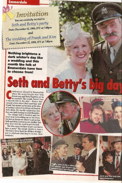 Helen (bottom left photo, between Seth and Betty) appearing on Emmerdale Farm in 1994