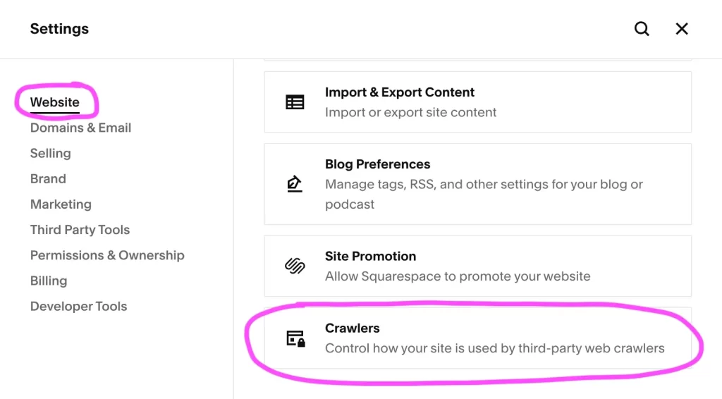 squarespace config settings 1